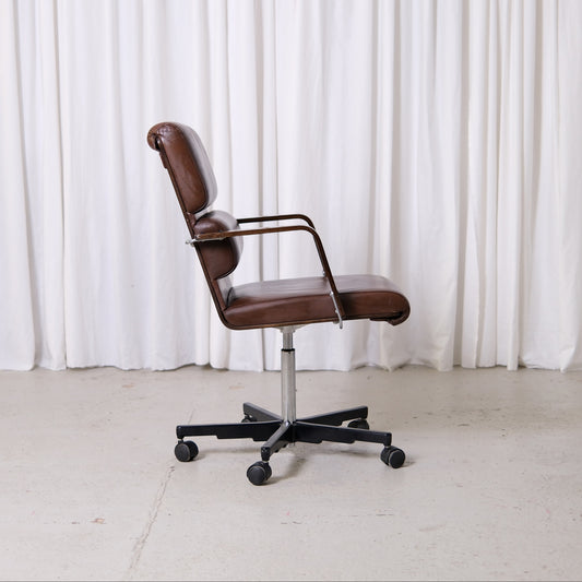Yrjö Kukkapuro Plaano Office Chair in Brown Leather