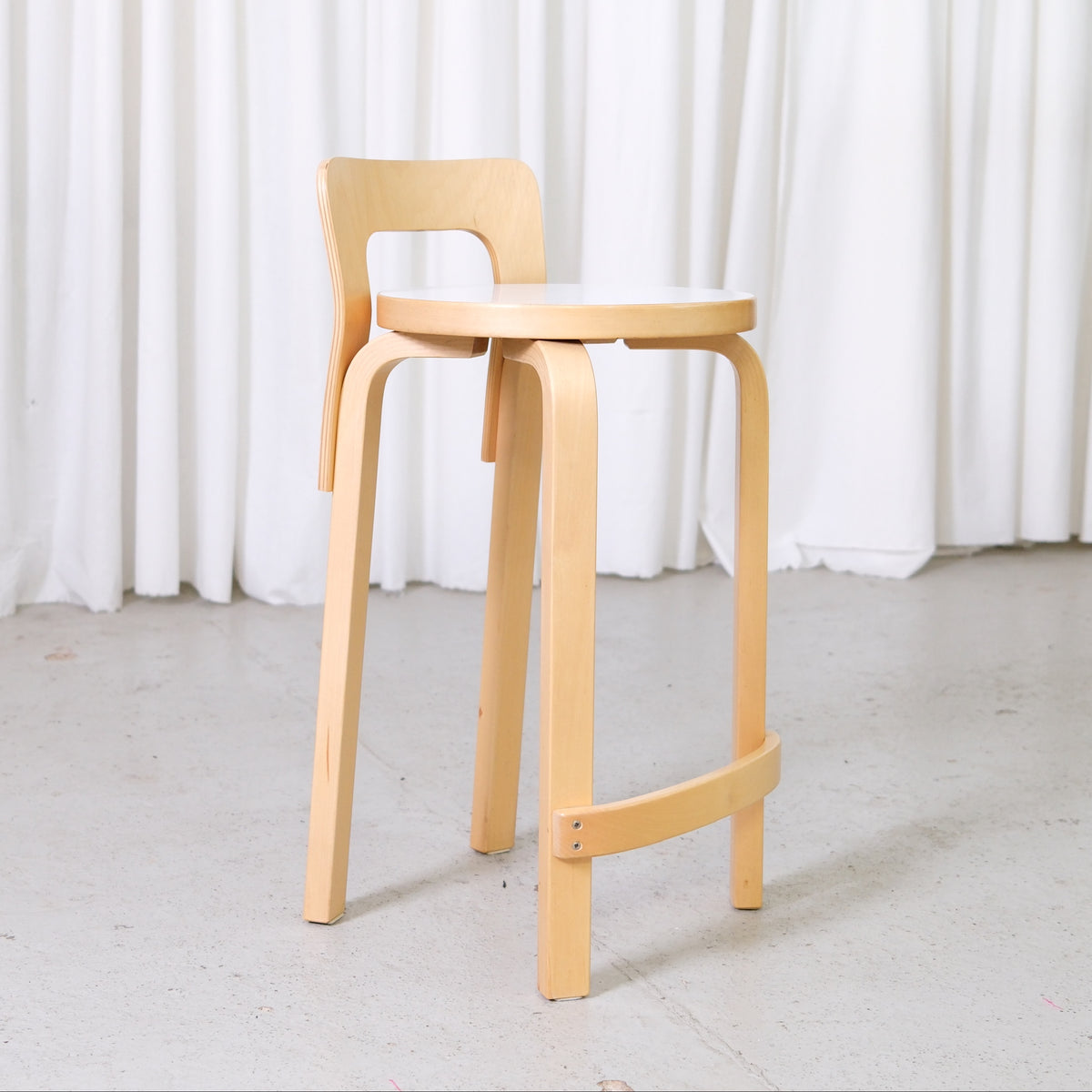 Artek K65 Bar Stool in Birch and White Laminate