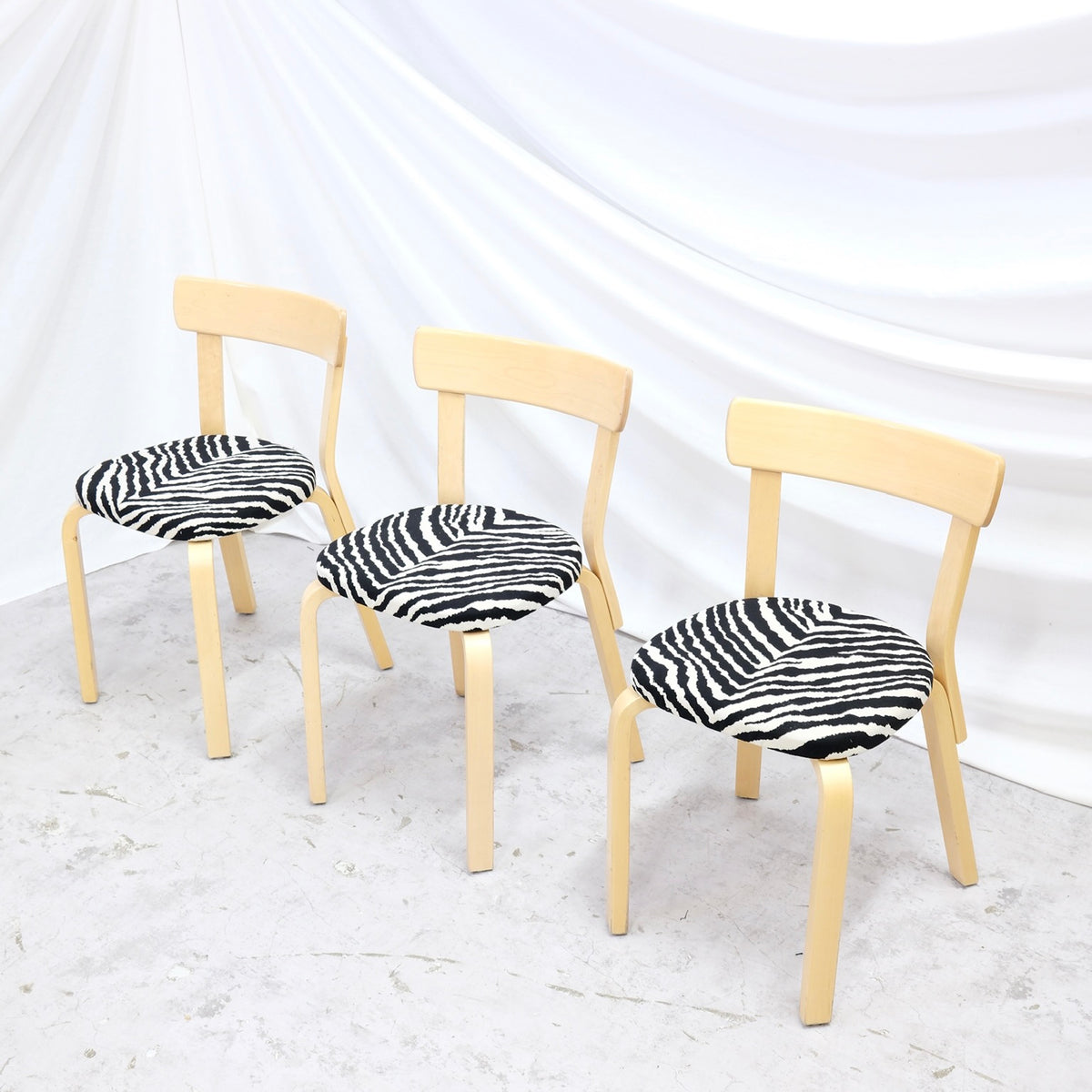 Alvar Aalto Chair 69 by Artek in Birch with Zebra Upholstery