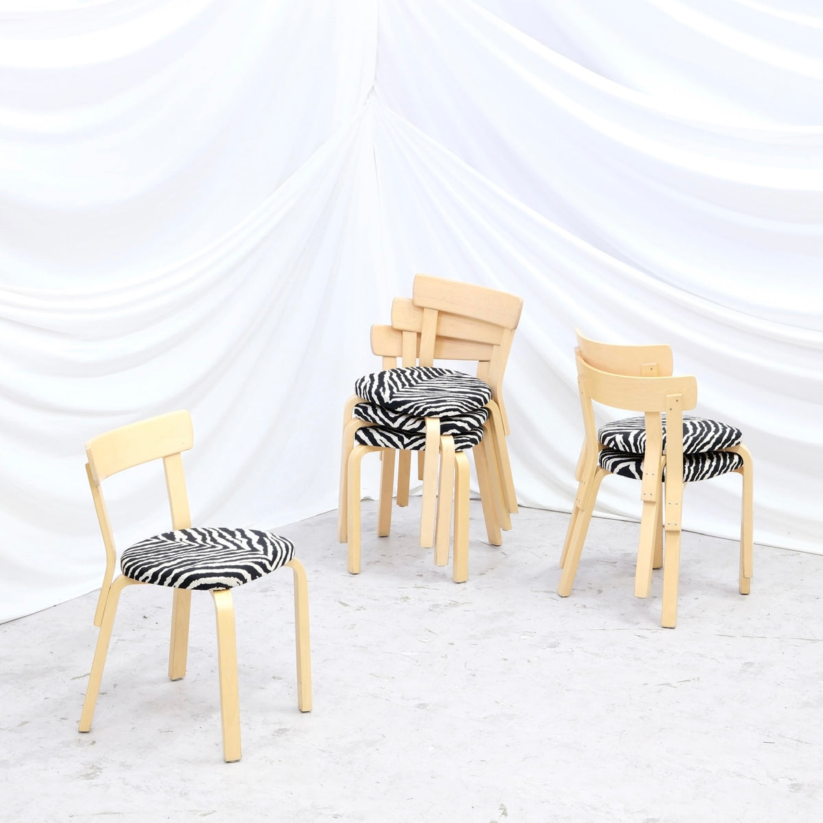Alvar Aalto Chair 69 by Artek in Birch with Zebra Upholstery