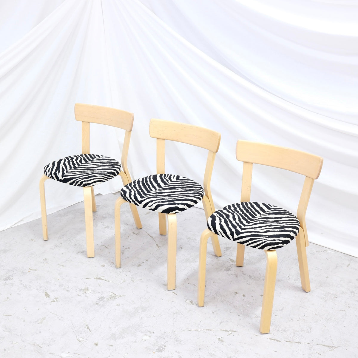 Alvar Aalto Chair 69 by Artek in Birch with Zebra Upholstery
