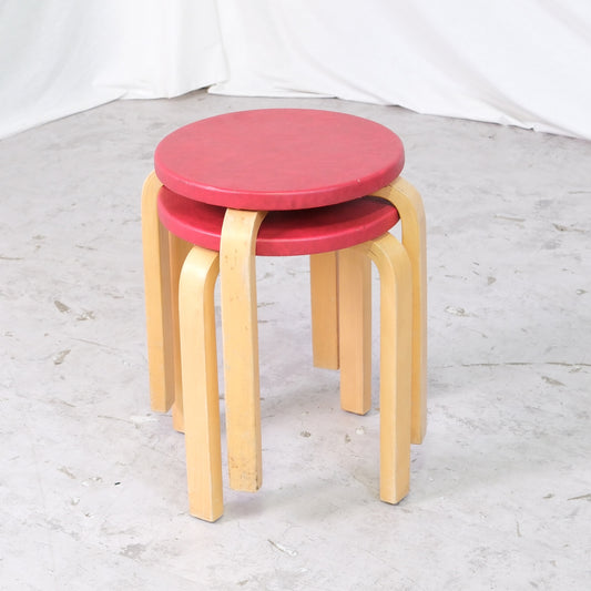 Alvar Aalto Stool E60 with Red Upholstery by Artek