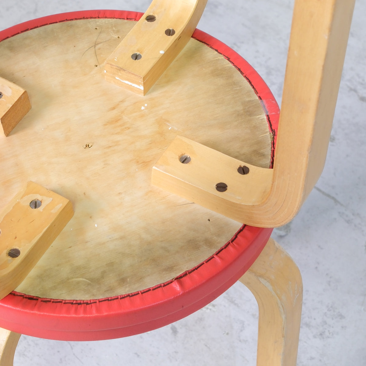 Alvar Aalto Stool E60 with Red Upholstery by Artek