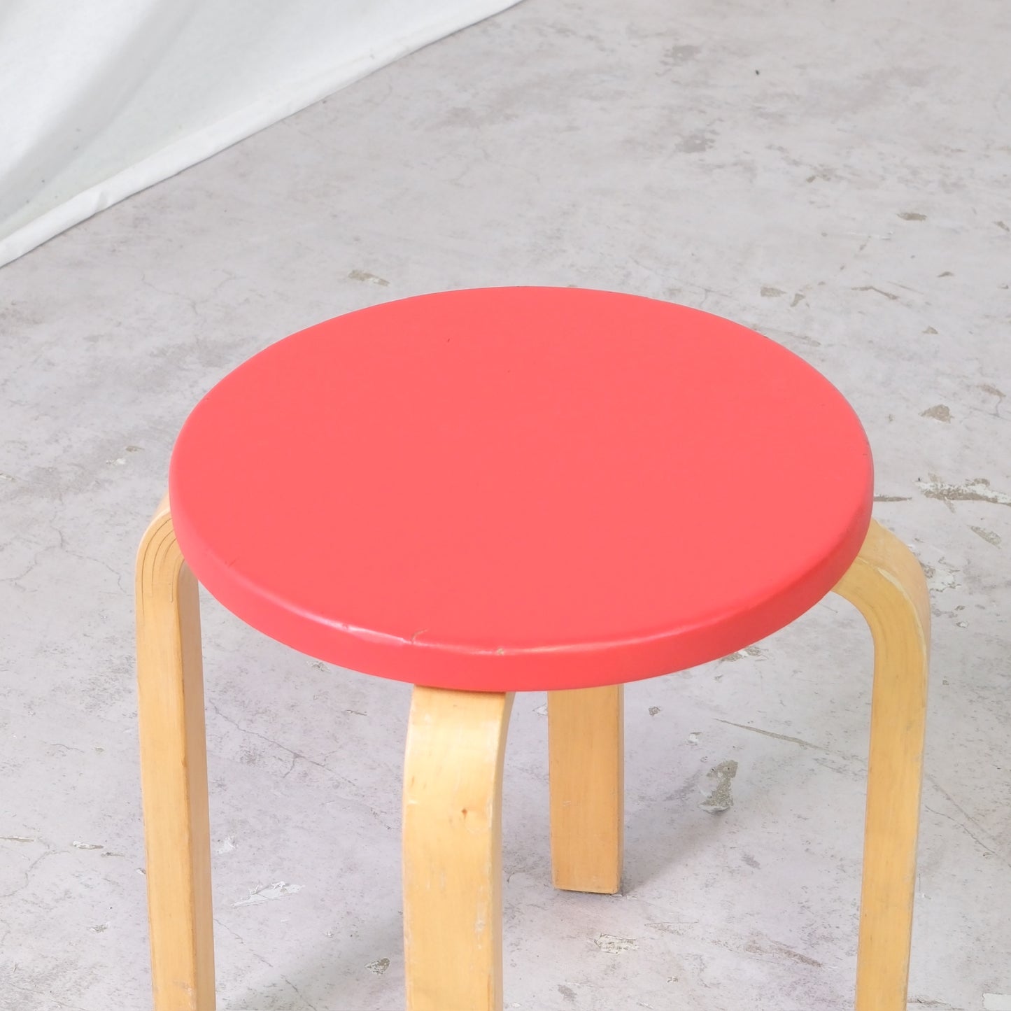 Alvar Aalto Stool E60 with Red Upholstery by Artek