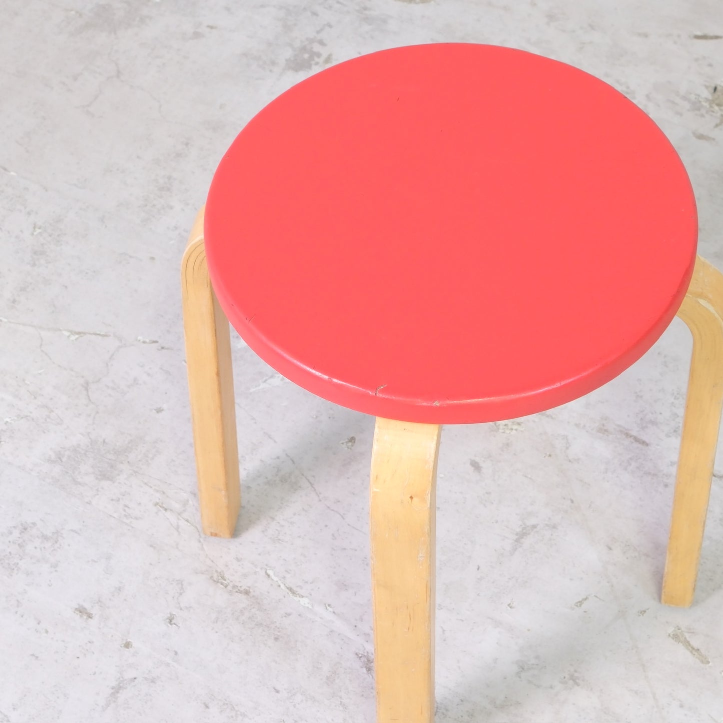 Alvar Aalto Stool E60 with Red Upholstery by Artek