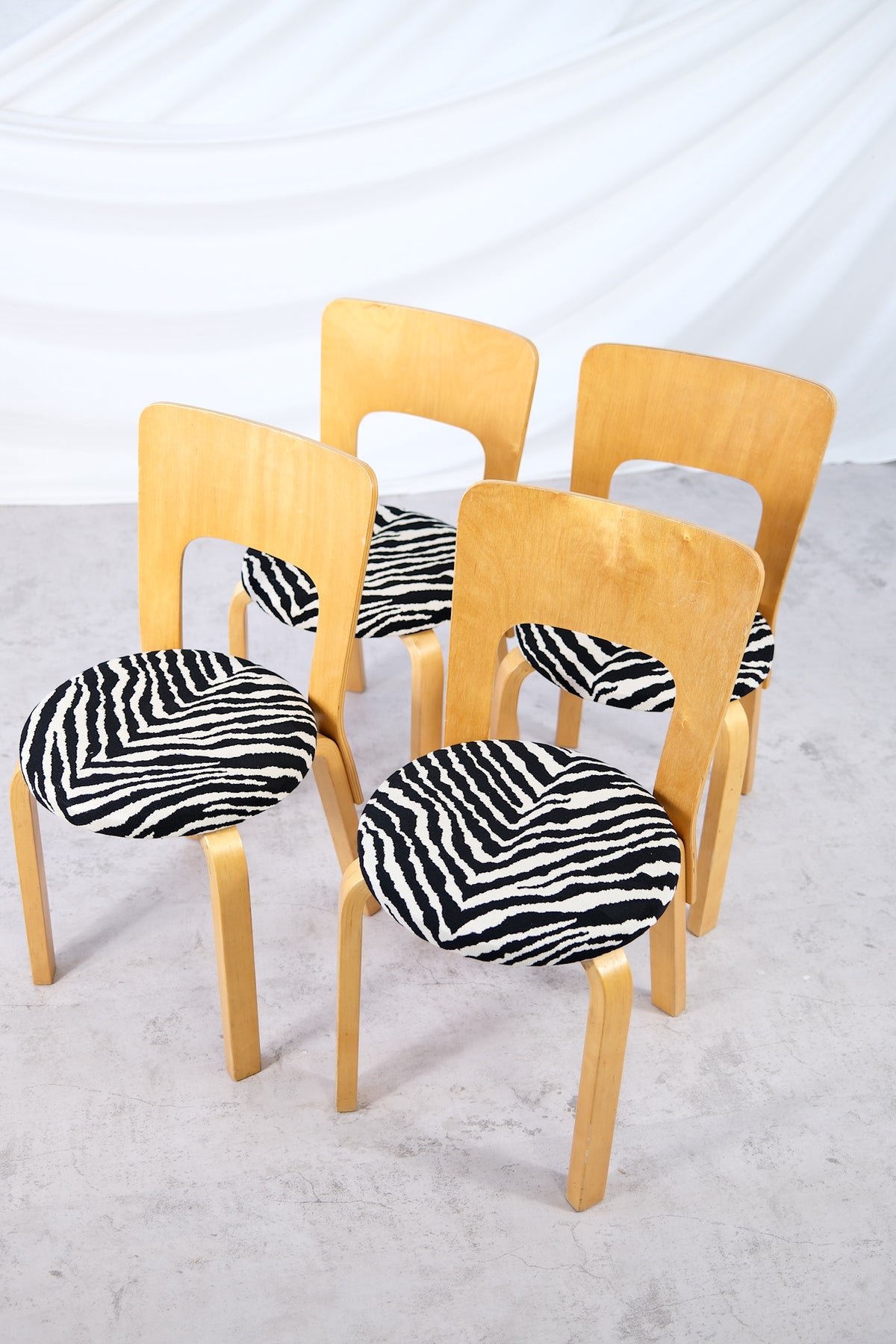 Artek 66 Chairs with Zebra Upholstery, by Alvar Aalto