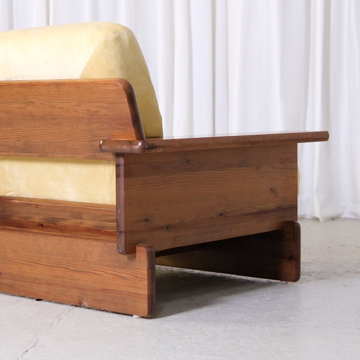 Vintage Scandinavian Pine Armchairs with Butter Velvet Upholstery