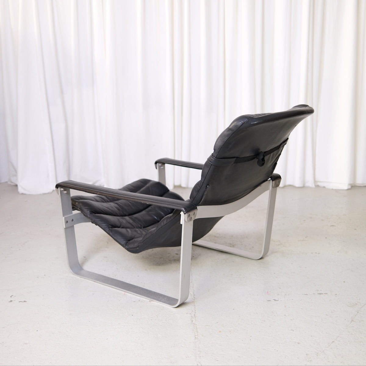 Ilmari Lappalainen Pulkka Lounge Chair with Ottoman in Black Leather