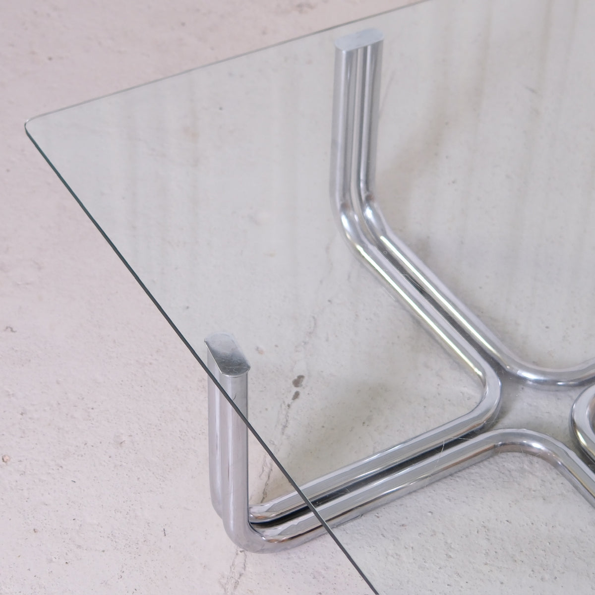 Vintage Italian Glass Coffee Table with Chrome Tubular Steel Base