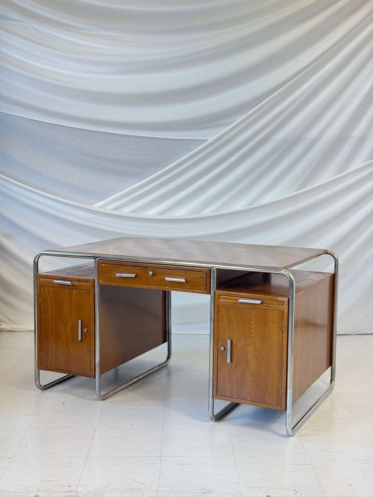 German Tubular Steel Desk – 1930s Bauhaus Era Industrial Design