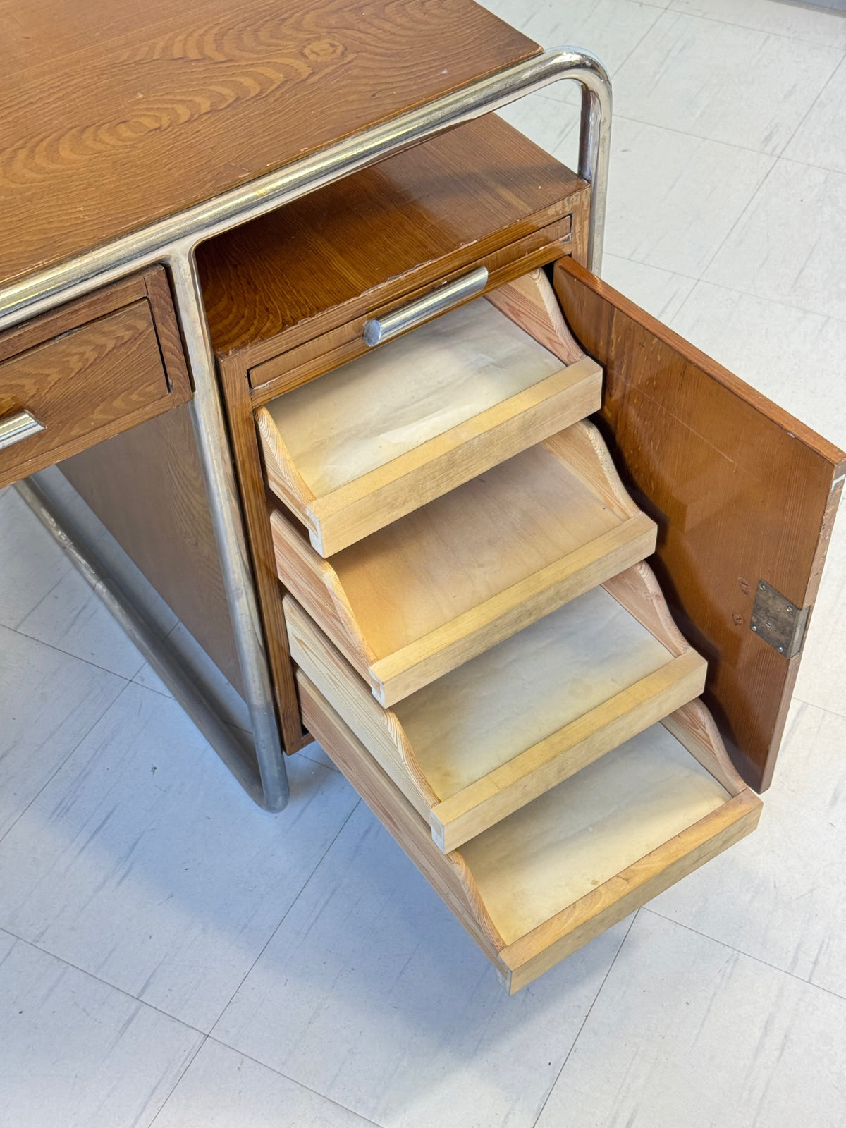 German Tubular Steel Desk – 1930s Bauhaus Era Industrial Design