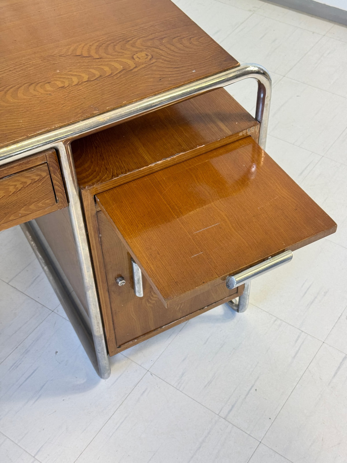German Tubular Steel Desk – 1930s Bauhaus Era Industrial Design