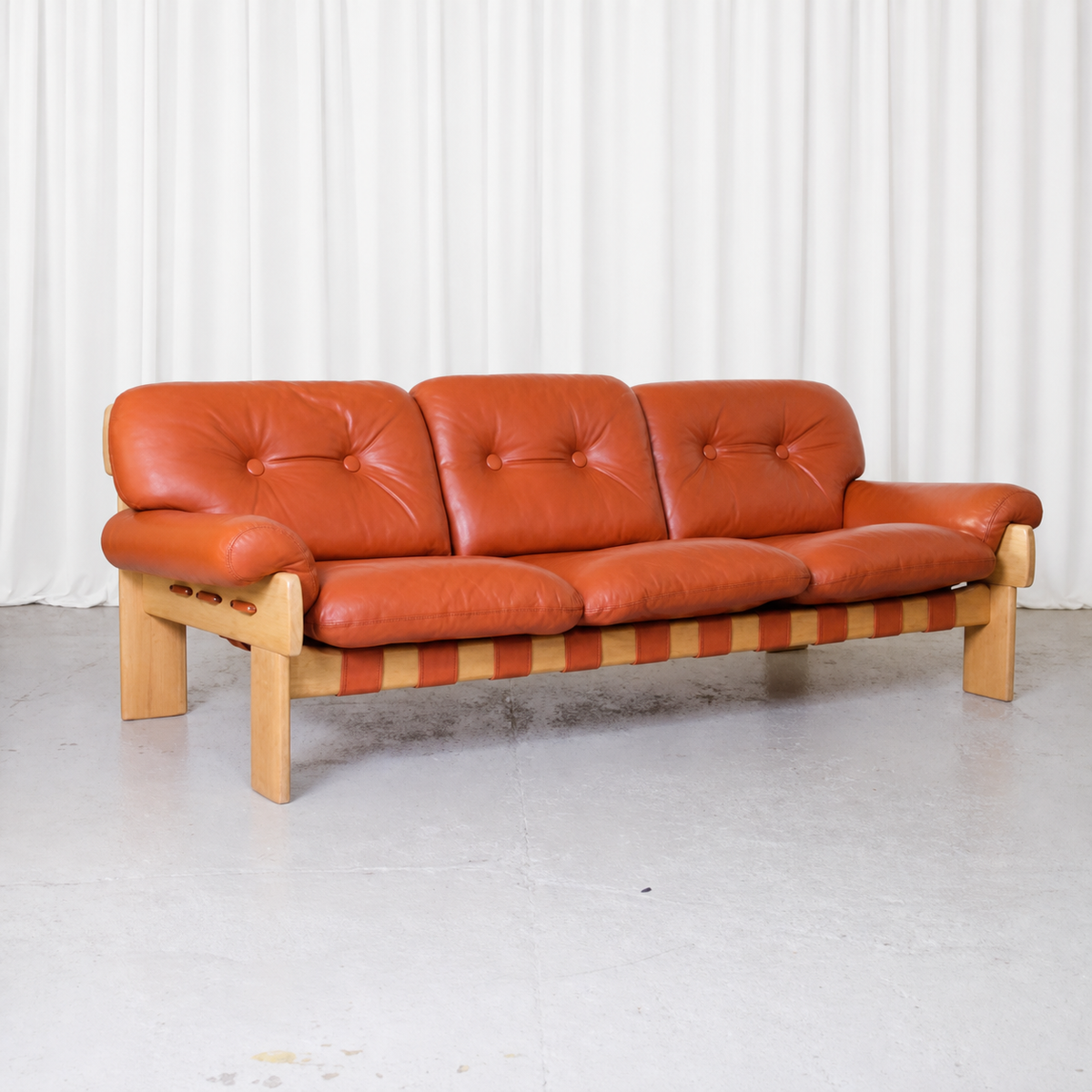 Esko Pajamies Africa three-seat sofa for Asko in cognac leather, front view