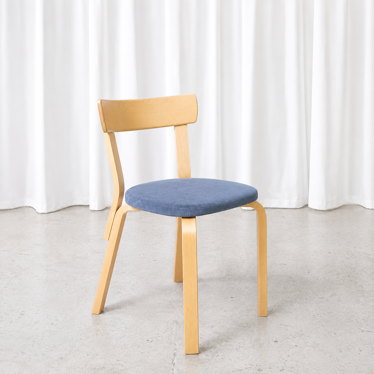Artek Chair 69 with Blue Alcantara Upholstery by Alvar Aalto