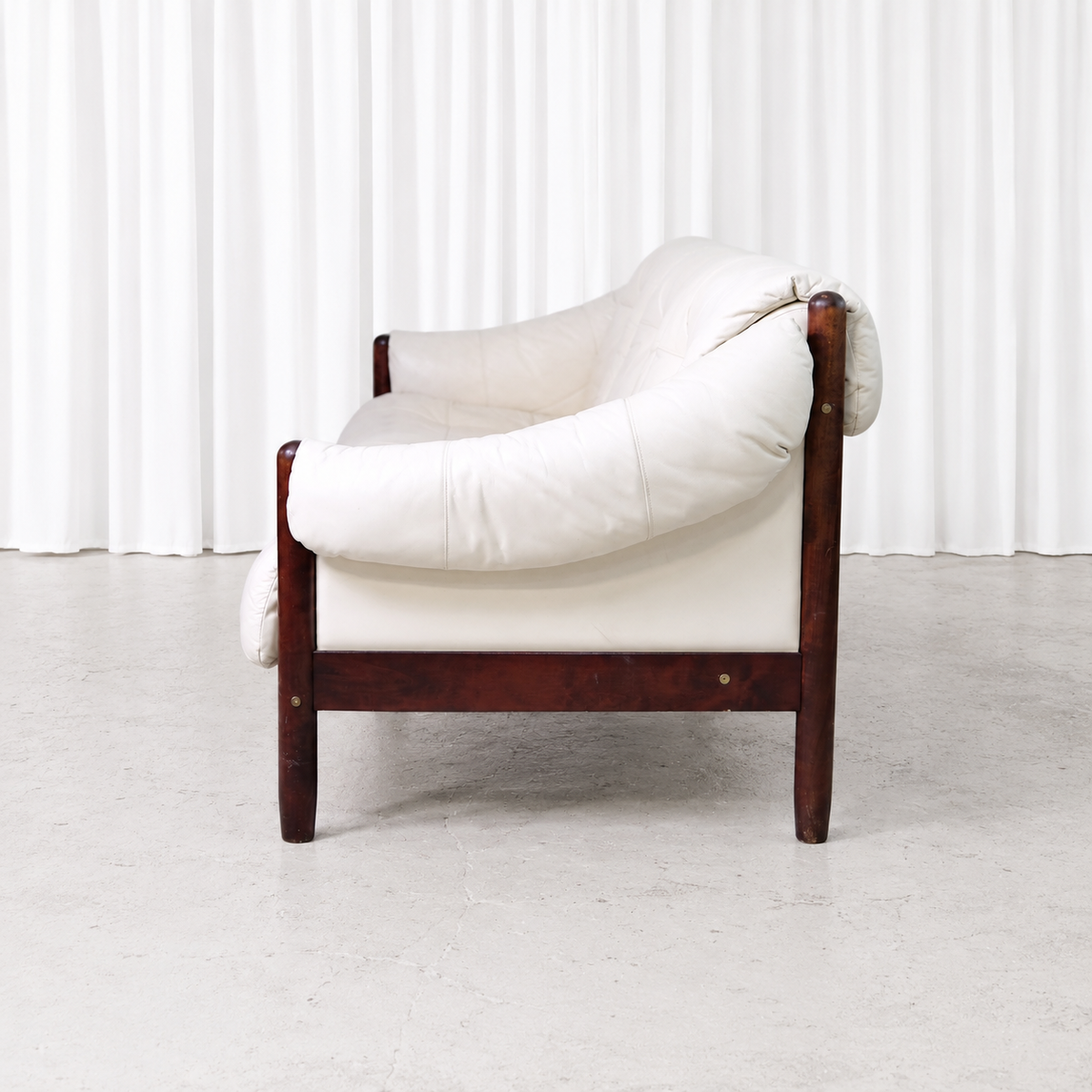 Vintage Brazilian Style Three-Seater Sofa in White Leather