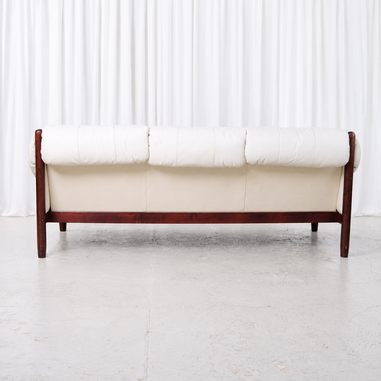 Vintage Brazilian Style Three-Seater Sofa in White Leather