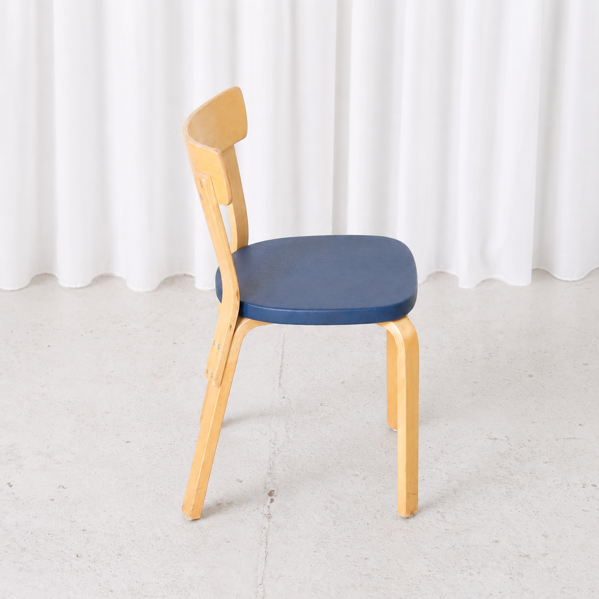Artek Chair 69 in Birch with Blue Upholstery by Alvar Aalto