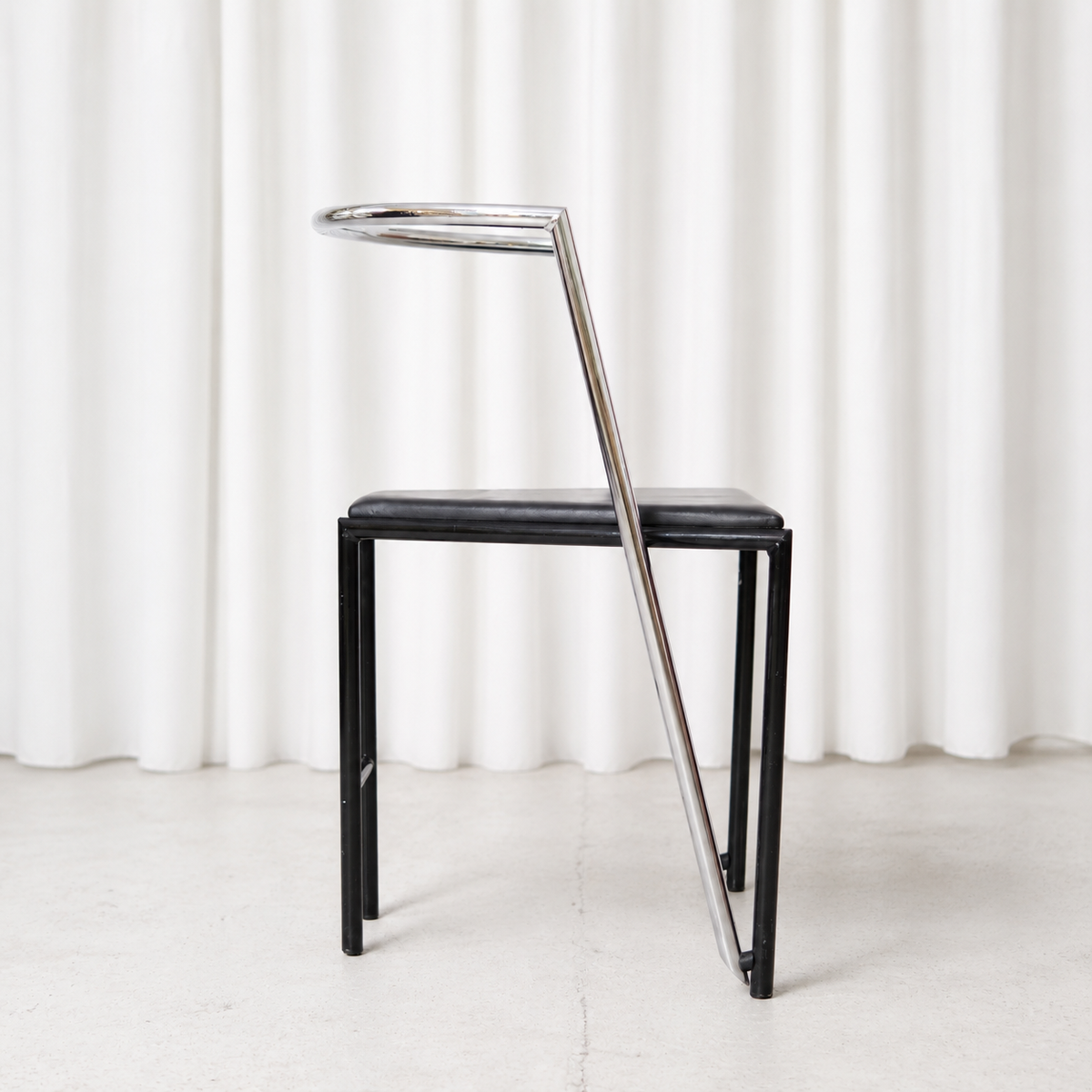 Vintage Chrome and Black Leather Dining Chairs